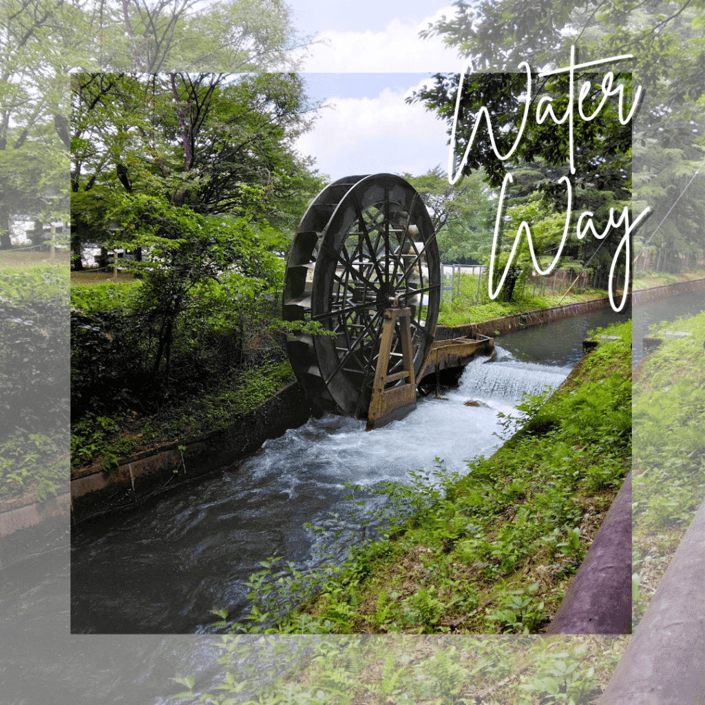 那須疏水、水車が回っている様子